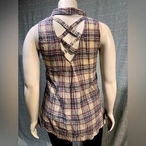For & Rae Plaid Sleeveless Top with Crisscross Back